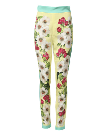 Pantalón leggings de seda floral amarillo de Dolce & Gabbana