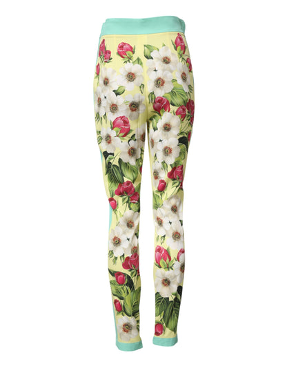 Pantalón leggings de seda floral amarillo de Dolce & Gabbana