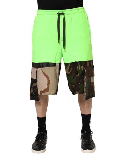 Dolce & Gabbana Pantalones cortos cargo de hombre bermudas verdes de patchwork