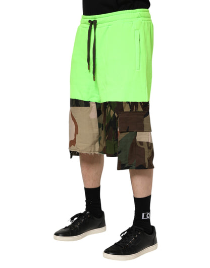 Dolce & Gabbana Pantalones cortos cargo de hombre bermudas verdes de patchwork
