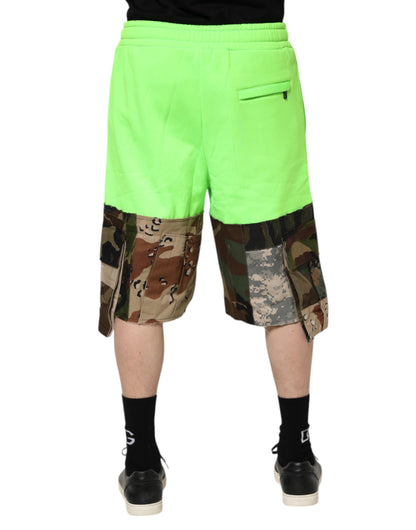Dolce & Gabbana Pantalones cortos cargo de hombre bermudas verdes de patchwork