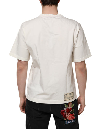Dolce & Gabbana Camiseta de algodón con cuello redondo para hombre, color blanco, con estampado Love Peace