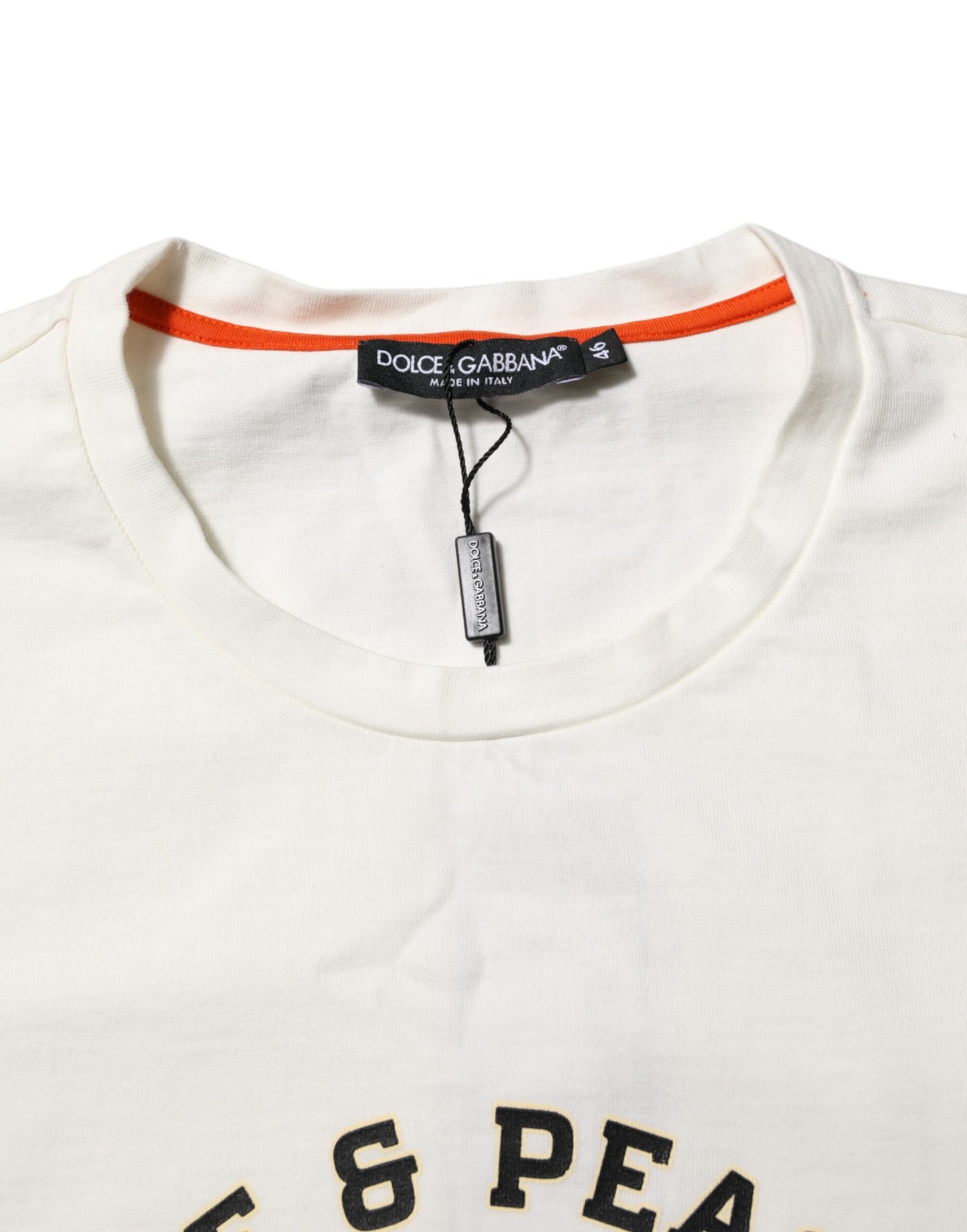 Dolce & Gabbana Camiseta de algodón con cuello redondo para hombre, color blanco, con estampado Love Peace