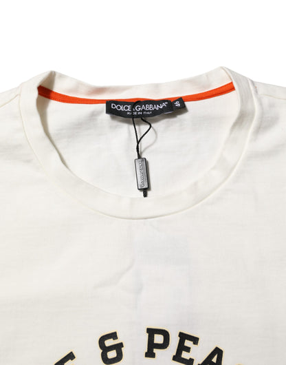 Dolce & Gabbana Camiseta de algodón con cuello redondo para hombre, color blanco, con estampado Love Peace