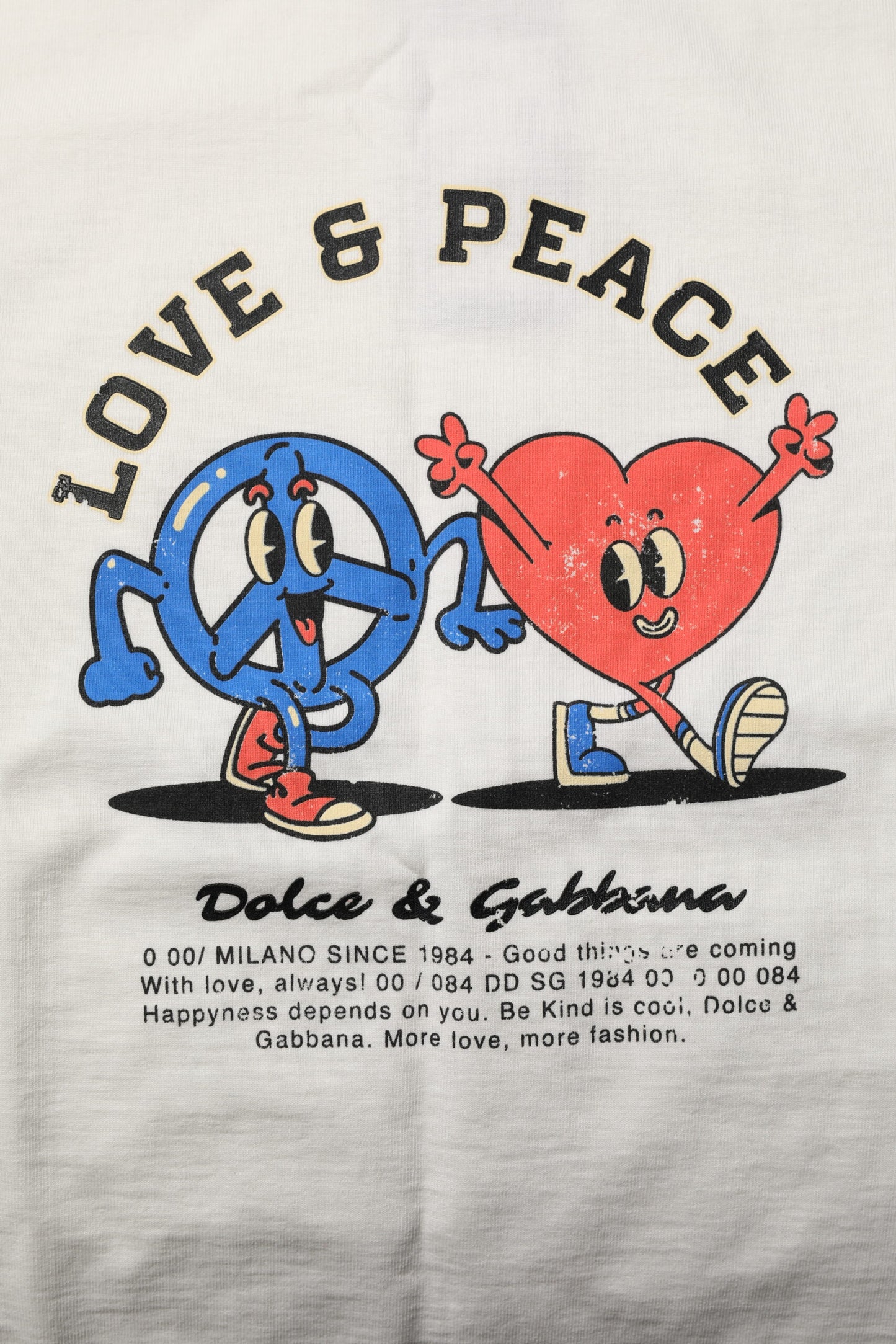 Dolce & Gabbana Camiseta de algodón con cuello redondo para hombre, color blanco, con estampado Love Peace