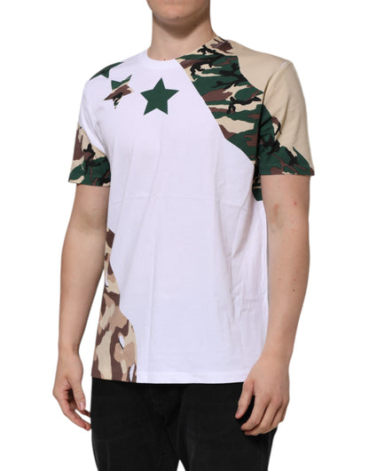 Camiseta de cuello redondo de algodón con estampado de camuflaje blanco para hombre de Dolce & Gabbana