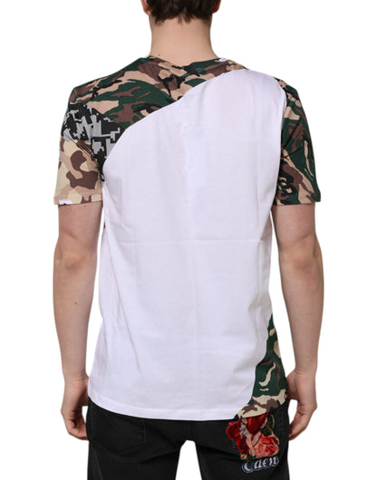 Camiseta de cuello redondo de algodón con estampado de camuflaje blanco para hombre de Dolce & Gabbana