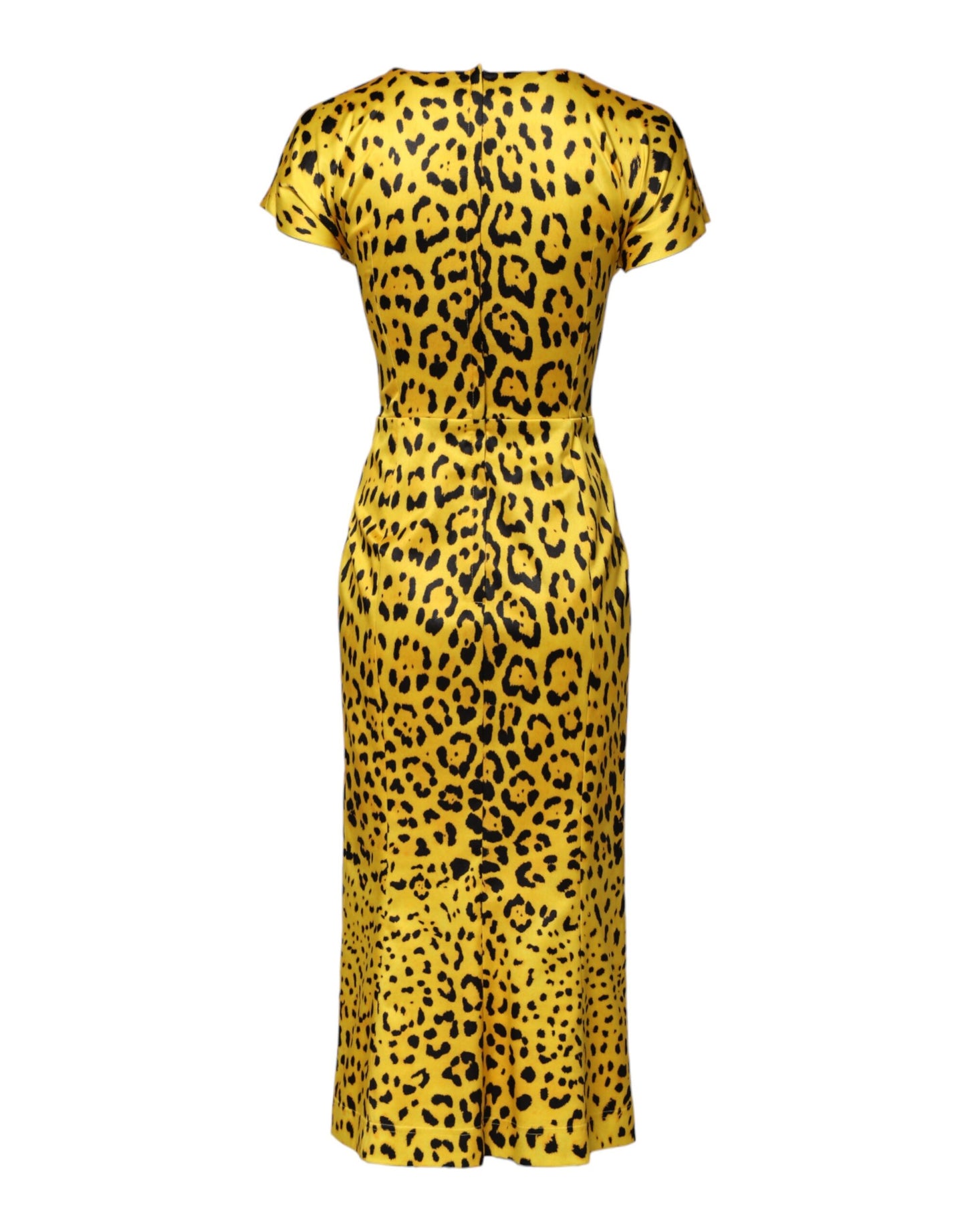 Vestido midi ajustado de poliéster amarillo con estampado de leopardo de Dolce & Gabbana