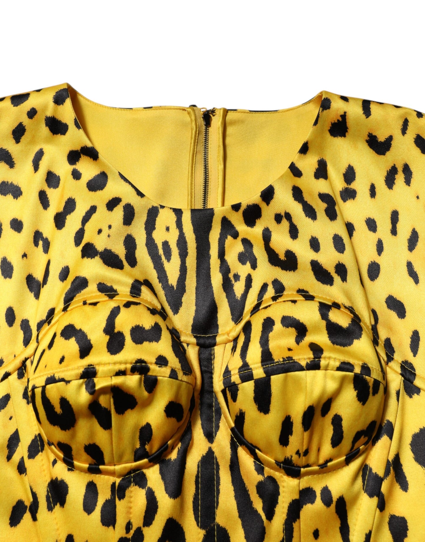 Vestido midi ajustado de poliéster amarillo con estampado de leopardo de Dolce & Gabbana