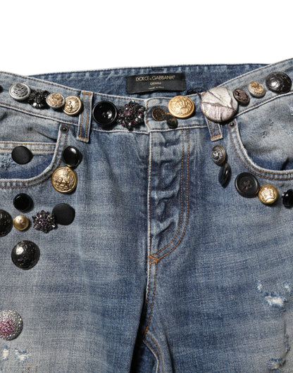 Vaqueros ajustados de mezclilla de Dolce & Gabbana azules adornados y desgastados