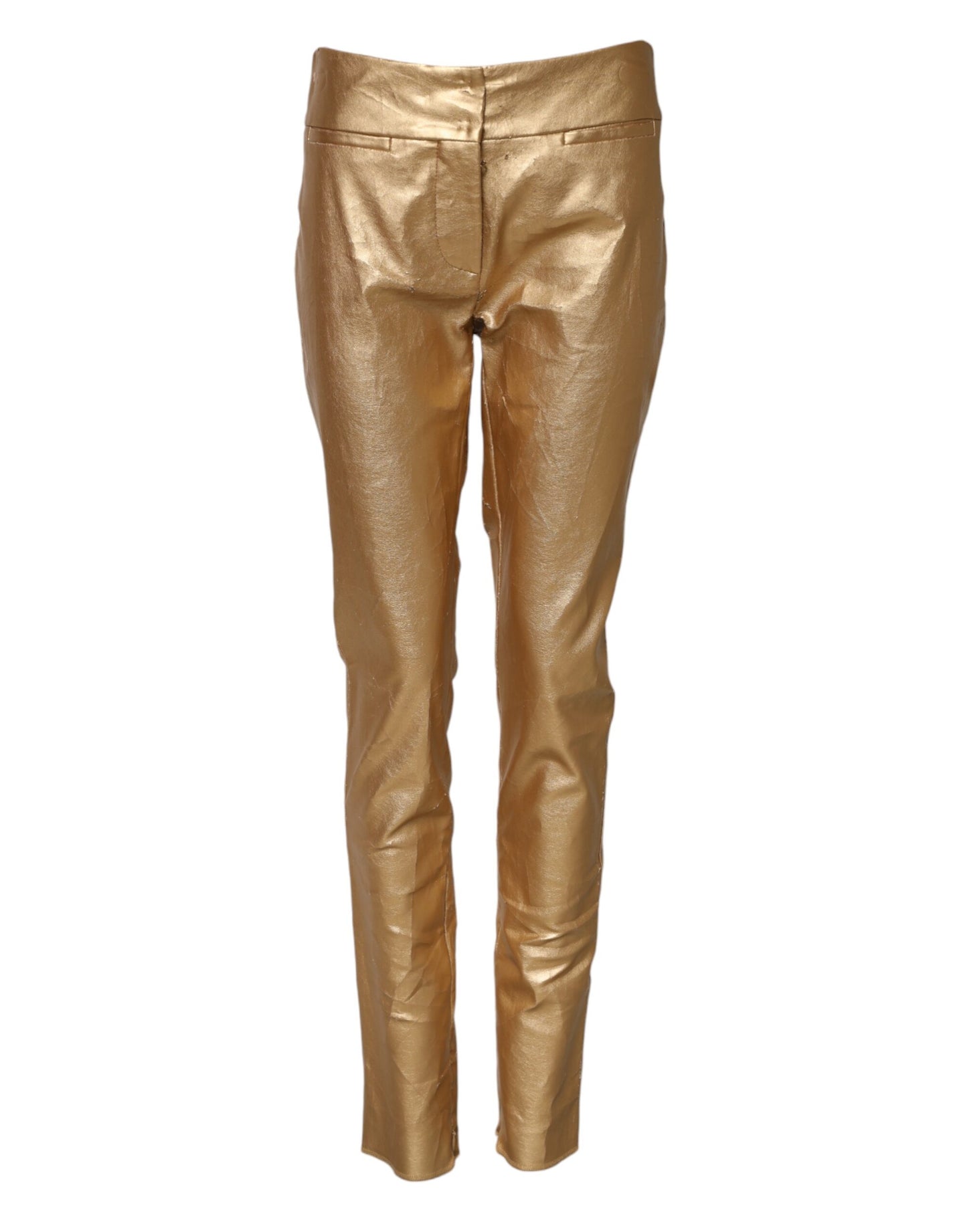 Dolce & Gabbana Pantalones pitillo de cintura alta en oro metalizado