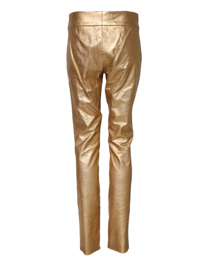 Dolce & Gabbana Pantalones pitillo de cintura alta en oro metalizado