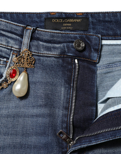 Vaqueros de mezclilla Dolce & Gabbana con adornos de pedrería azul