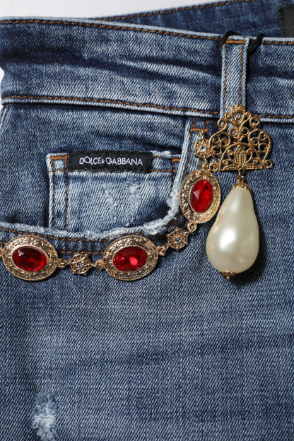 Vaqueros de mezclilla Dolce & Gabbana con adornos de pedrería azul