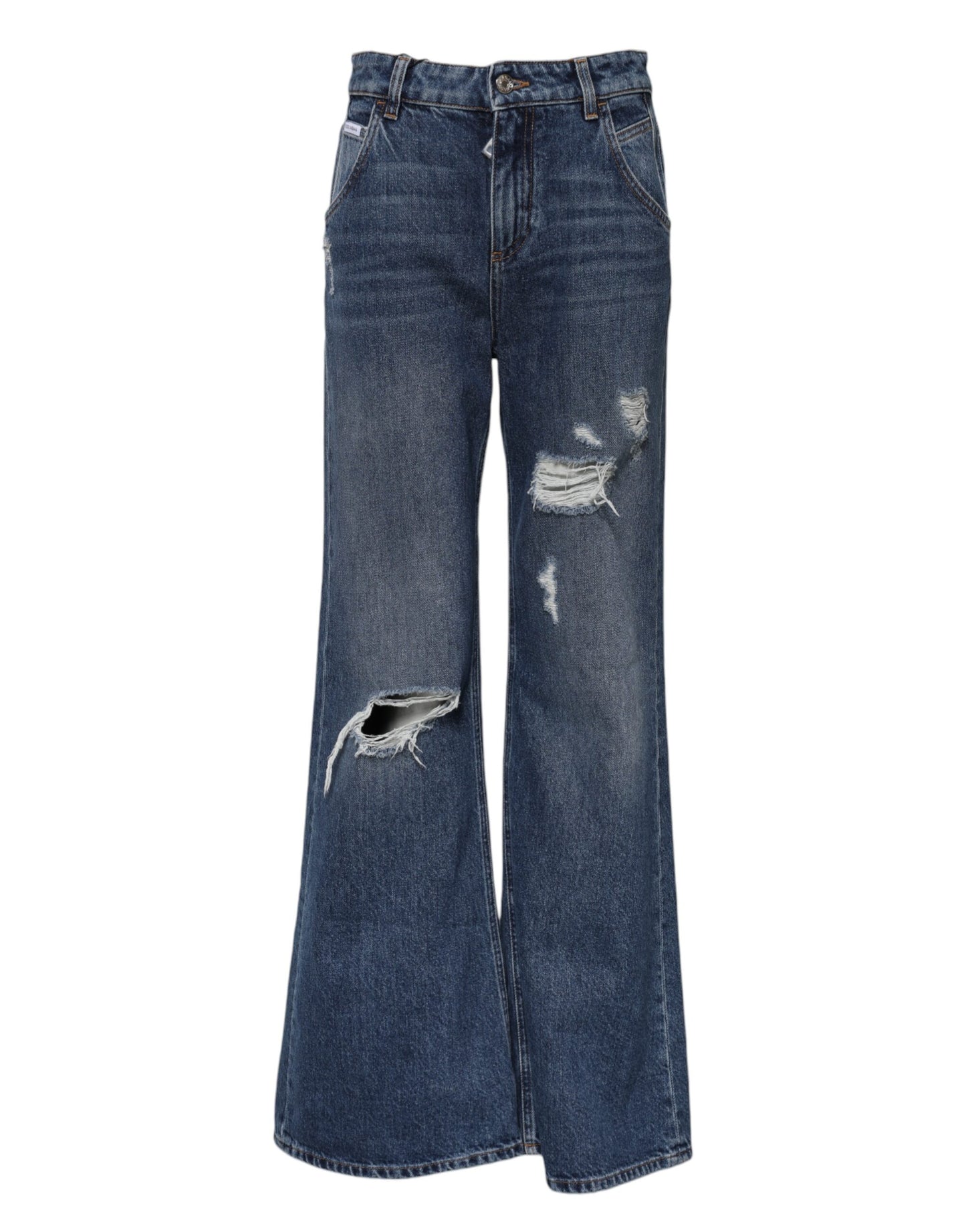 Dolce & Gabbana Vaqueros de Algodón Azul Anchos Desgastados