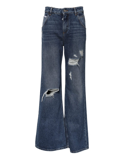 Dolce & Gabbana Vaqueros de Algodón Azul Anchos Desgastados