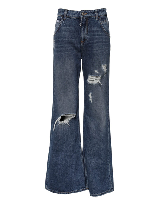 Dolce & Gabbana Vaqueros de Algodón Azul Anchos Desgastados