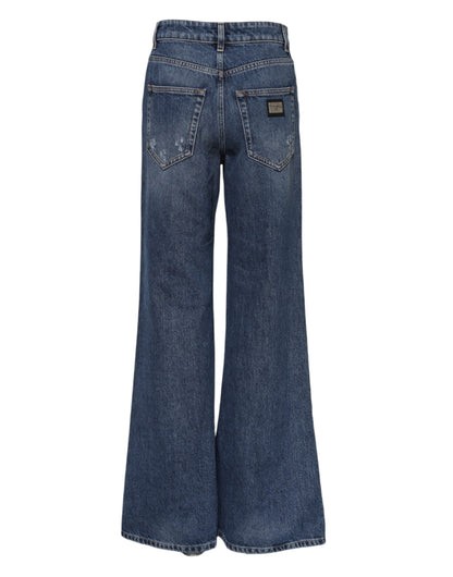 Dolce & Gabbana Vaqueros de Algodón Azul Anchos Desgastados