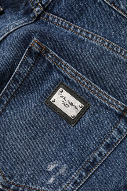 Dolce & Gabbana Vaqueros de Algodón Azul Anchos Desgastados