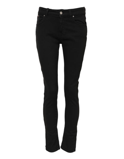 Jeans de mezclilla ajustados de tiro medio con logo de algodón negro Dolce & Gabbana