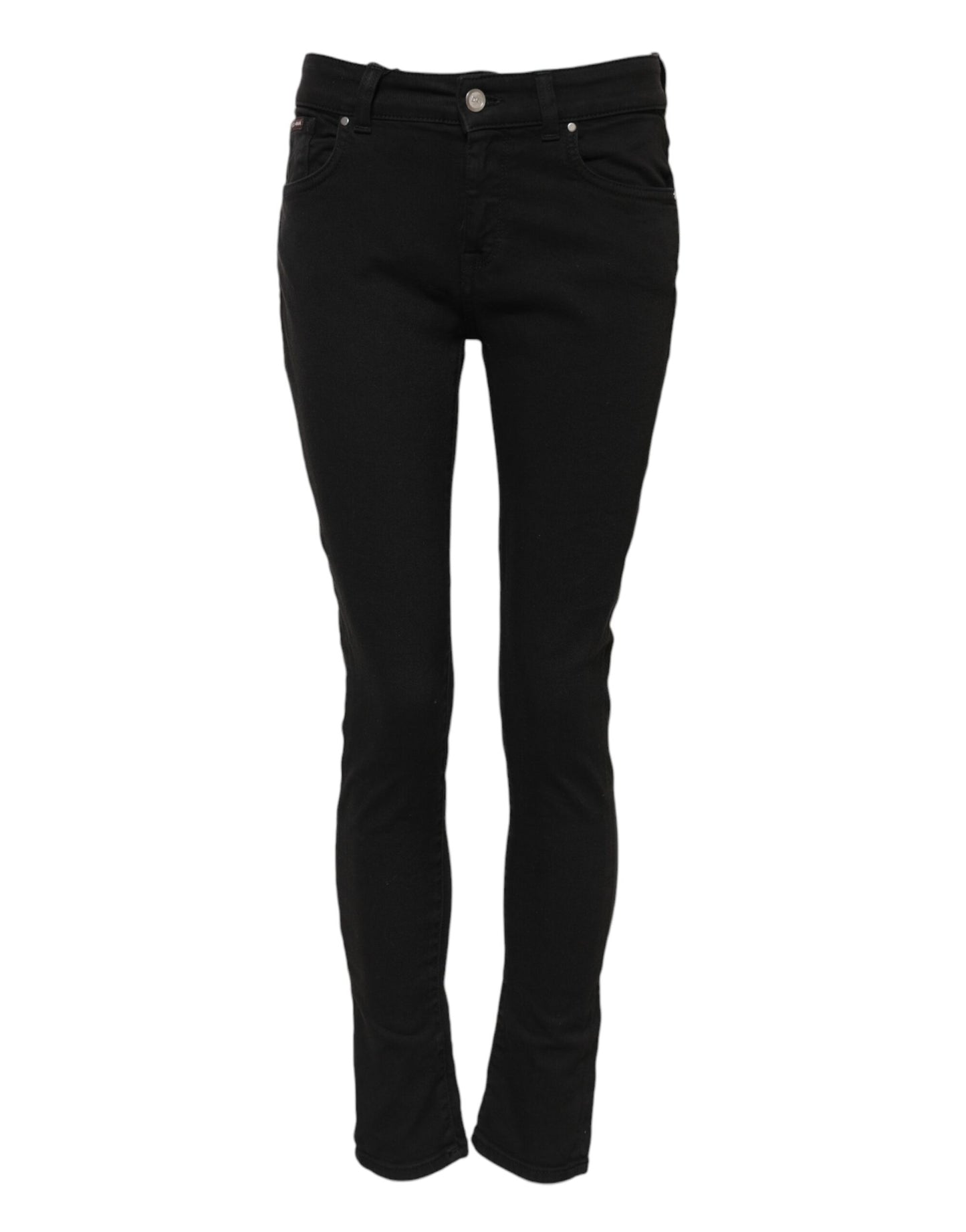 Jeans de mezclilla ajustados de tiro medio con logo de algodón negro Dolce & Gabbana