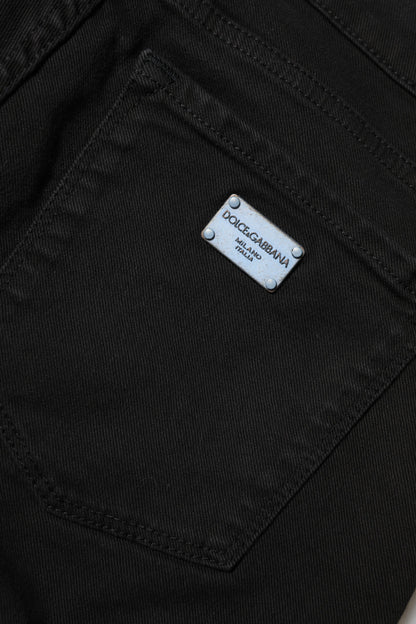 Jeans de mezclilla ajustados de tiro medio con logo de algodón negro Dolce & Gabbana