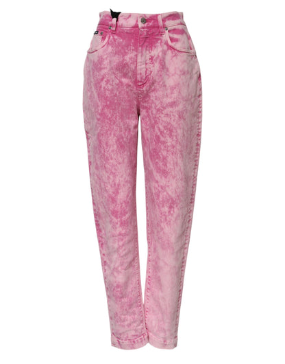 Jeans vaqueros cónicos de talle alto teñido anudado rosas de Dolce & Gabbana