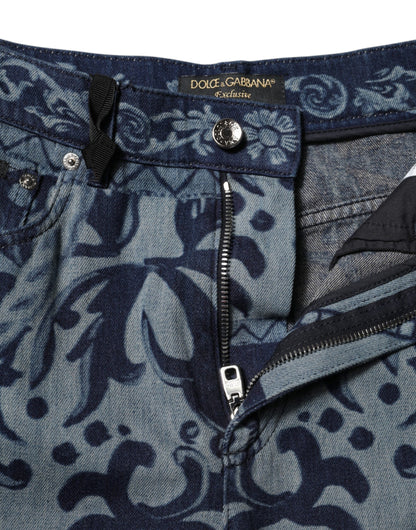 Dolce & Gabbana Vaqueros Tapered con Estampado Gráfico Azul