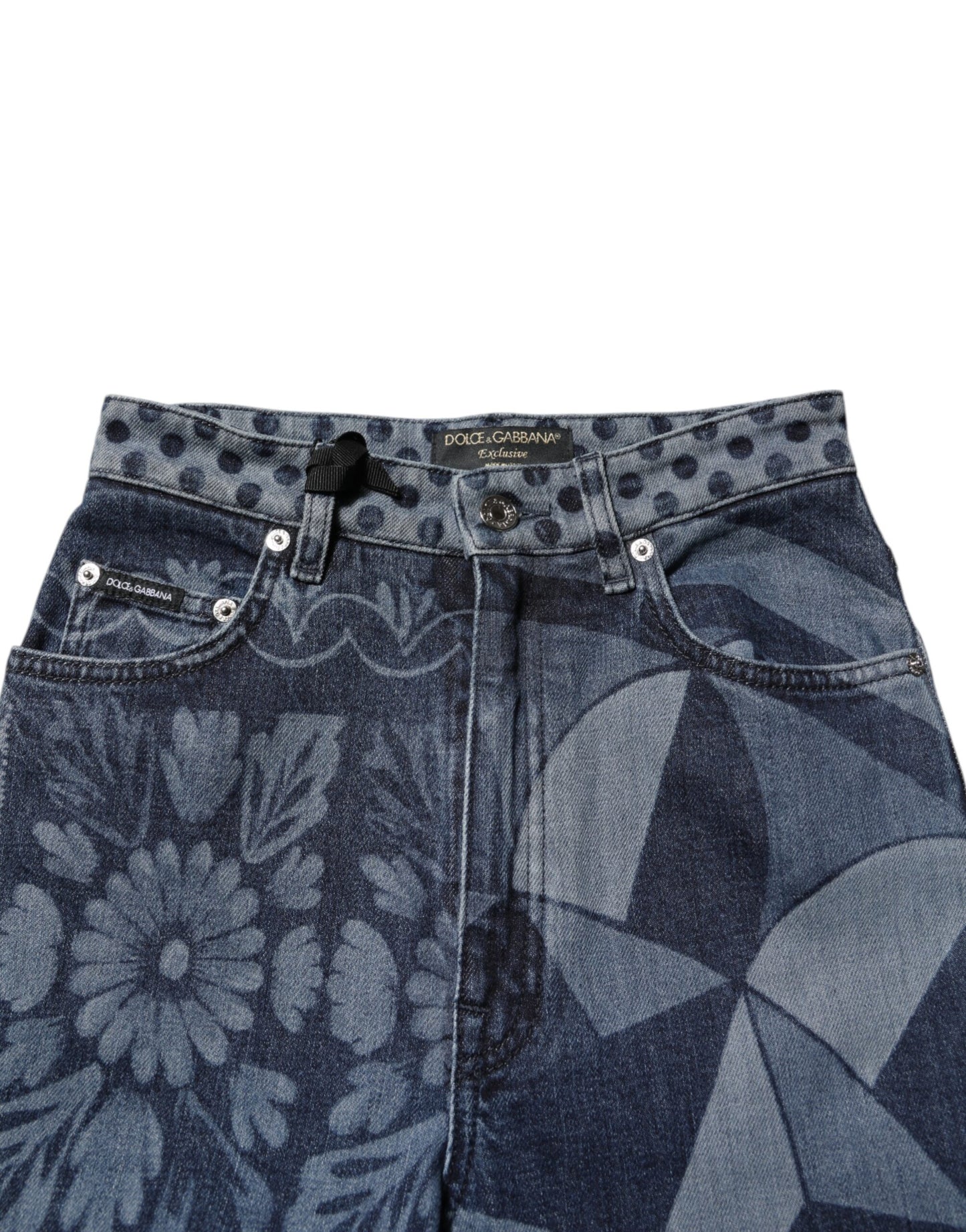 Vaqueros entallados de algodón con estampado gráfico azul de Dolce & Gabbana
