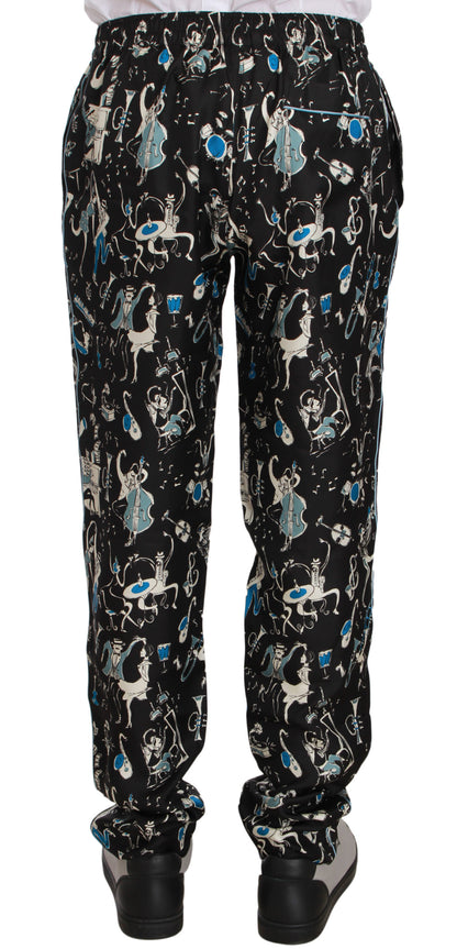 Pantalones de pijama negros con estampado de instrumentos musicales de Dolce & Gabbana