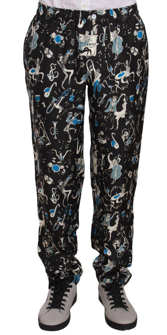 Pantalones de pijama negros con estampado de instrumentos musicales de Dolce & Gabbana