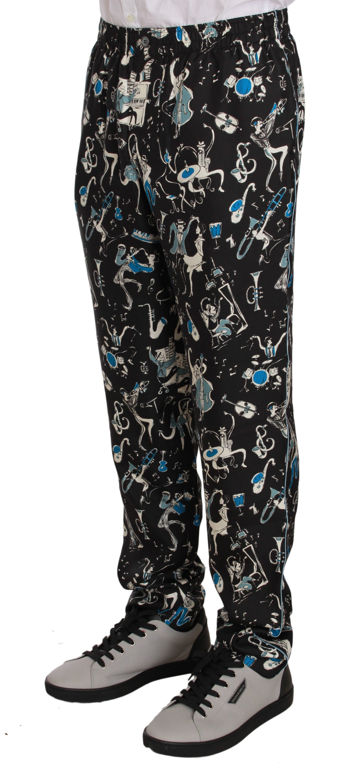 Pantalones de pijama negros con estampado de instrumentos musicales de Dolce & Gabbana