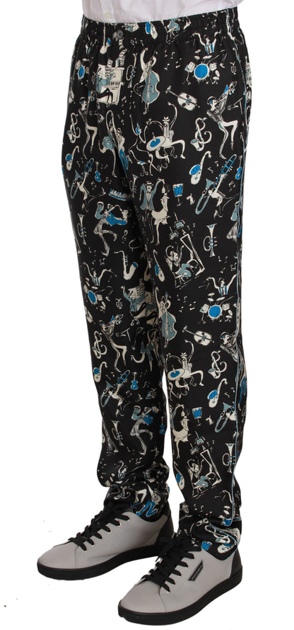 Pantalones de pijama negros con estampado de instrumentos musicales de Dolce & Gabbana
