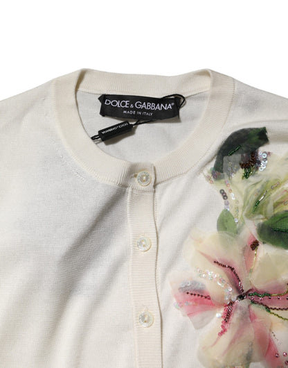Cárdigan de seda blanca con adornos de lirios de Dolce & Gabbana