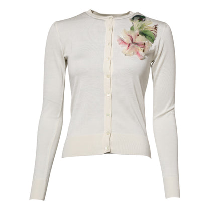 Cárdigan de seda blanca con adornos de lirios de Dolce & Gabbana