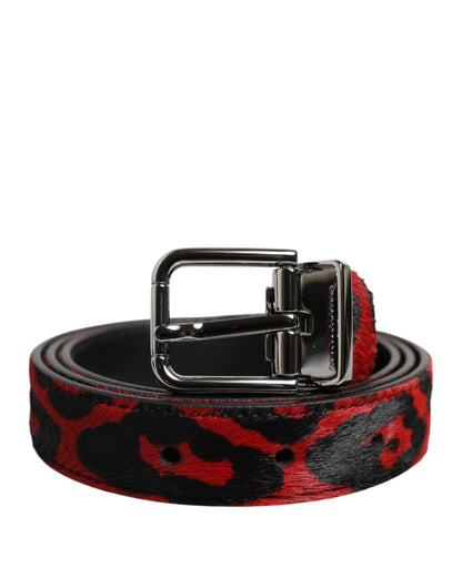 Cinturón con hebilla metálica plateada de leopardo rojo y negro de Dolce & Gabbana