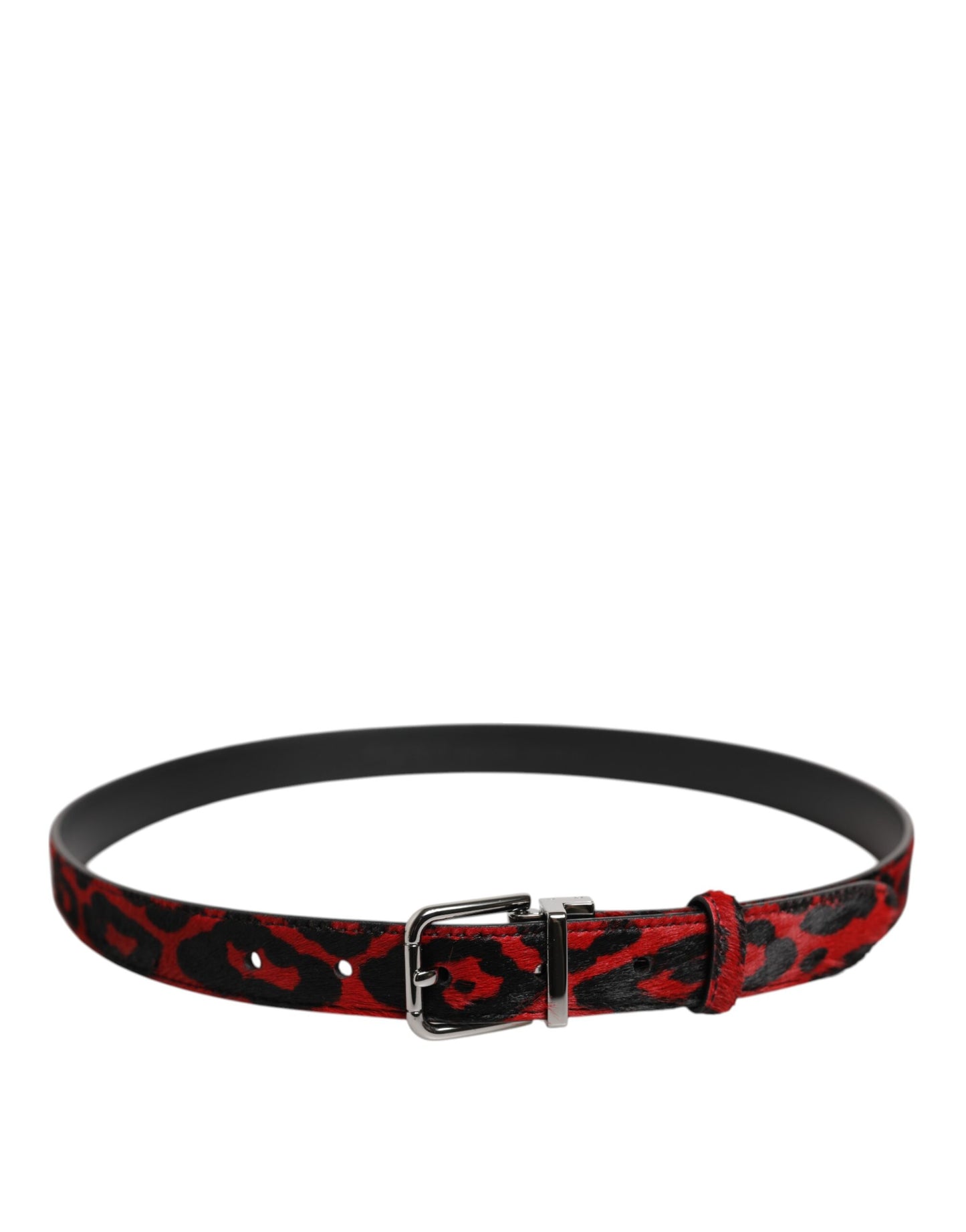 Cinturón con hebilla metálica plateada de leopardo rojo y negro de Dolce & Gabbana