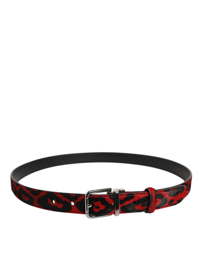 Cinturón con hebilla metálica plateada de leopardo rojo y negro de Dolce & Gabbana