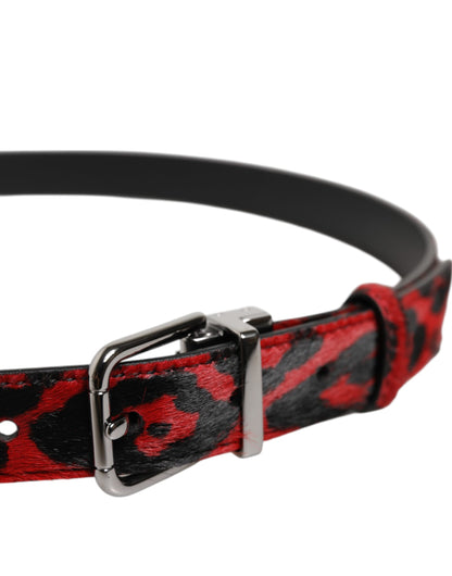 Cinturón con hebilla metálica plateada de leopardo rojo y negro de Dolce & Gabbana