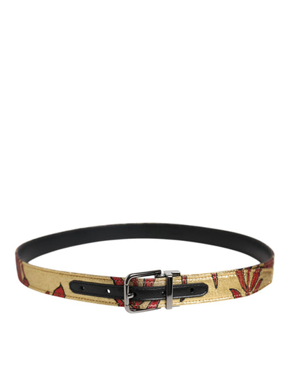 Cinturón Dolce & Gabbana de jacquard floral dorado con hebilla de metal plateado