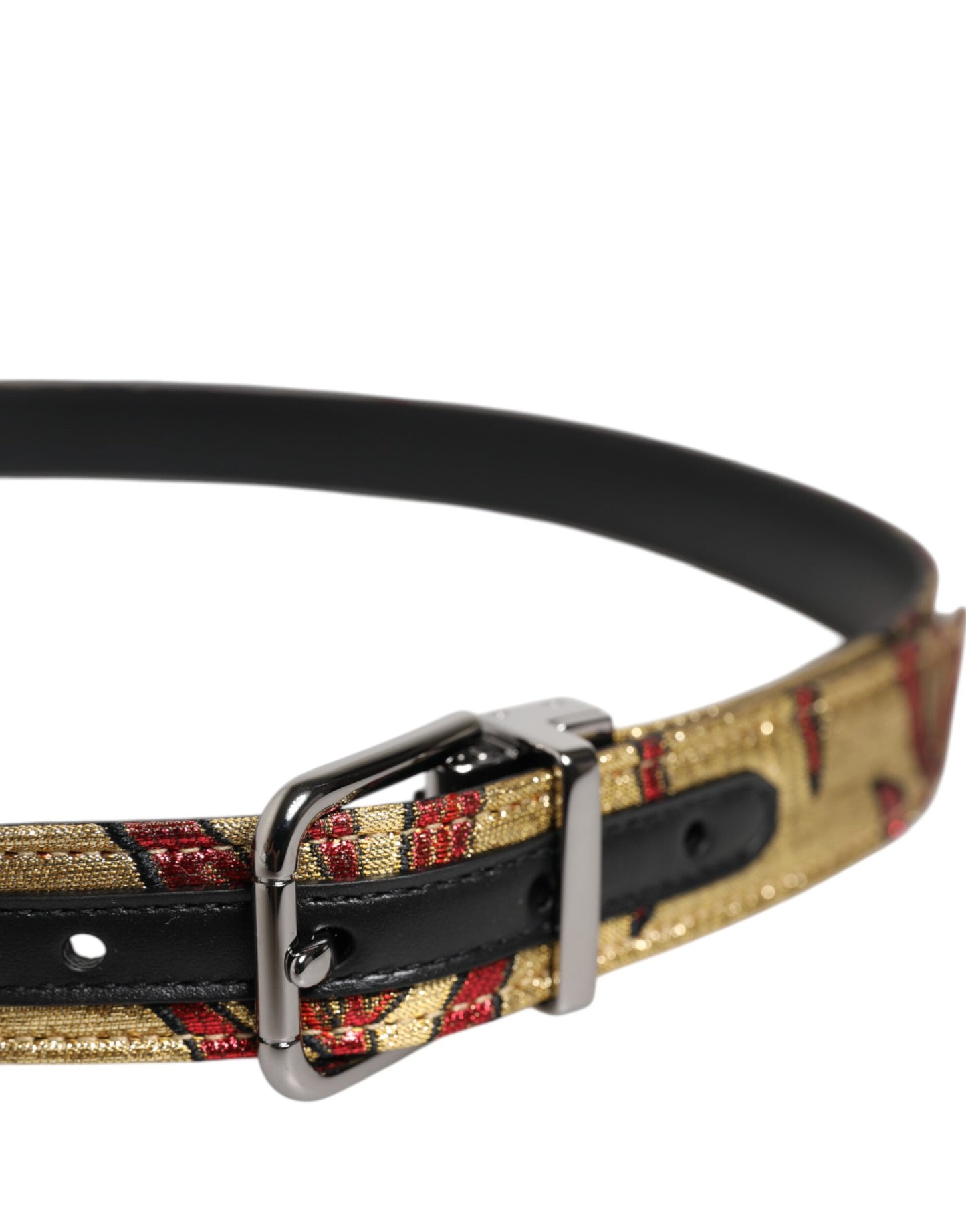 Cinturón Dolce & Gabbana de jacquard floral dorado con hebilla de metal plateado