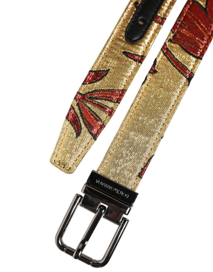 Cinturón Dolce & Gabbana de jacquard floral dorado con hebilla de metal plateado