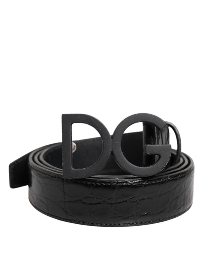 Cinturón Dolce & Gabbana de piel negra con hebilla DG metálica clásica
