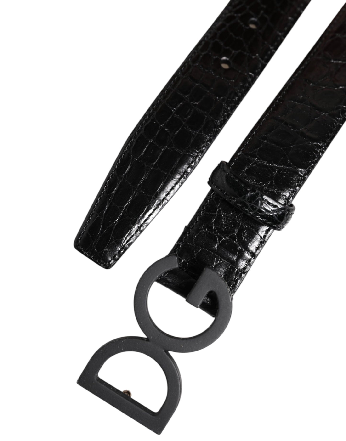 Cinturón Dolce & Gabbana de piel negra con hebilla DG metálica clásica