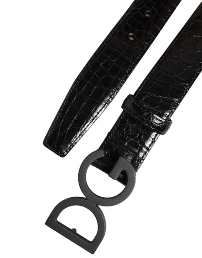 Cinturón Dolce & Gabbana de piel negra con hebilla DG metálica clásica