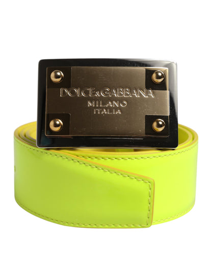 Cinturón Dolce & Gabbana Amarillo Verde Clásico con Hebilla de Logotipo de Metal