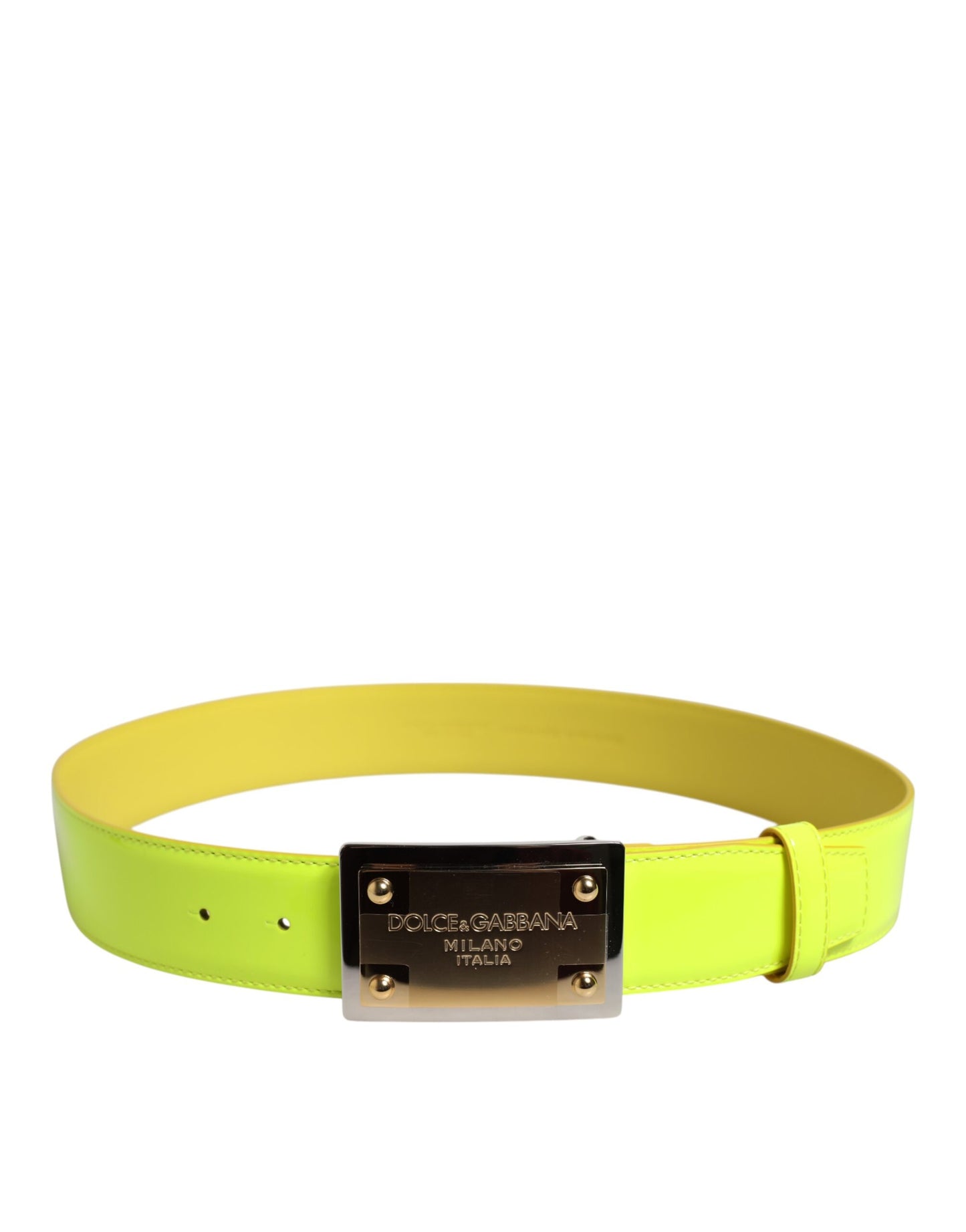 Cinturón Dolce & Gabbana Amarillo Verde Clásico con Hebilla de Logotipo de Metal