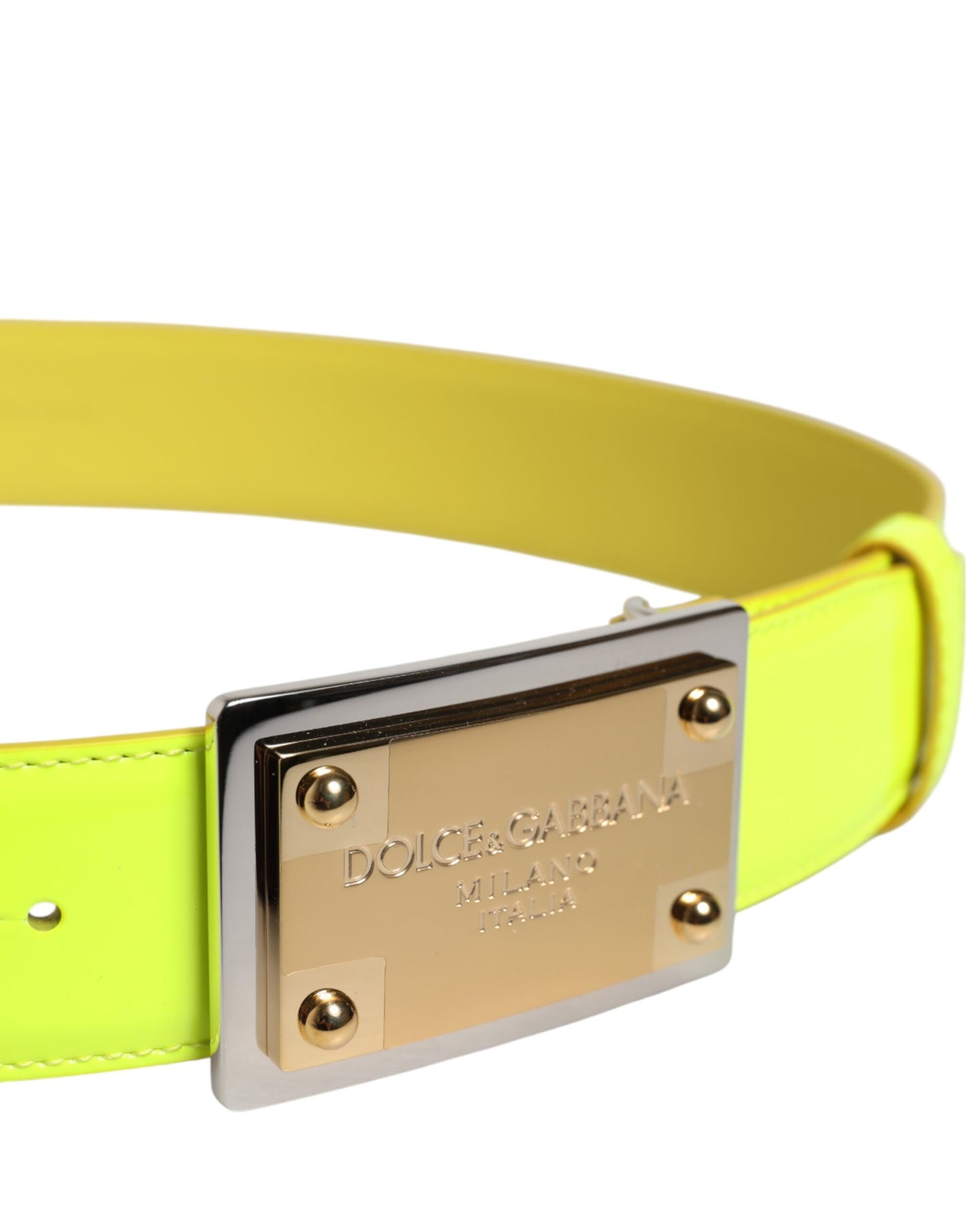 Cinturón Dolce & Gabbana Amarillo Verde Clásico con Hebilla de Logotipo de Metal