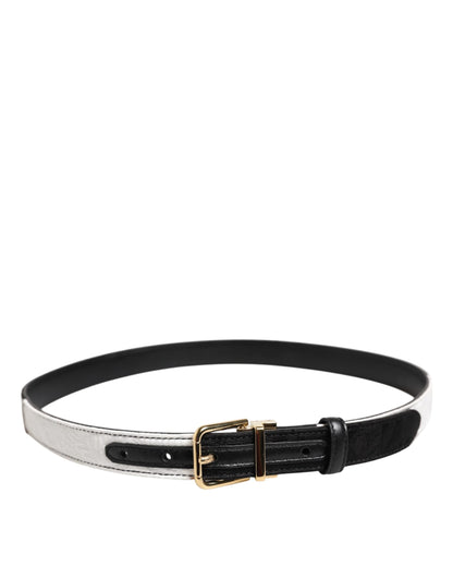 Cinturón Dolce & Gabbana Negro Blanco Patchwork Hebilla de Metal Dorada