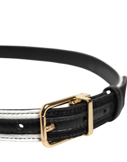 Cinturón Dolce & Gabbana Negro Blanco Patchwork Hebilla de Metal Dorada